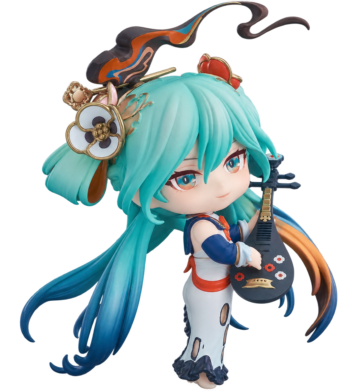 Teal-haired Nendoroid figure playing a pipa